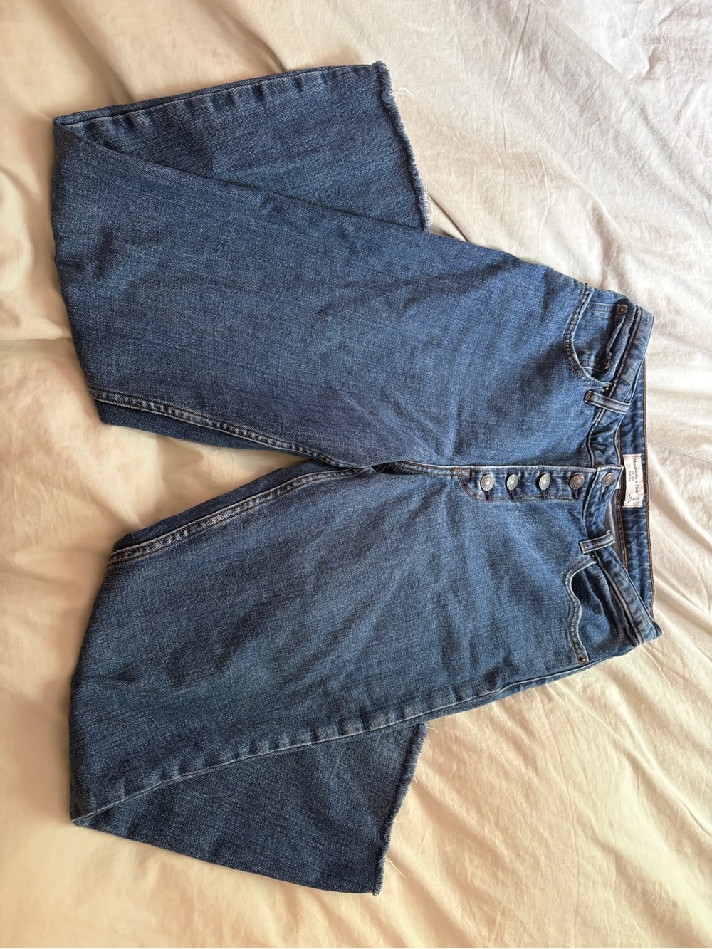 Abercrombie & Fitch Dark Blue Wide-Leg Button-Fly Jeans